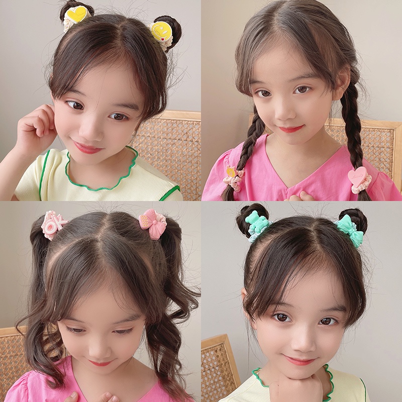 Set 5 Dây Buộc Tóc Cao Su Co Giãn Màu Sắc Trơn Phong Cách Hàn Quốc Dành Cho Trẻ Em