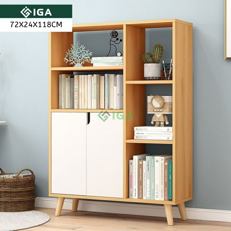 Kệ tủ sách để sàn Conven 2 cánh cửa, kệ gỗ đa năng trang trí phòng khách- GP107.41