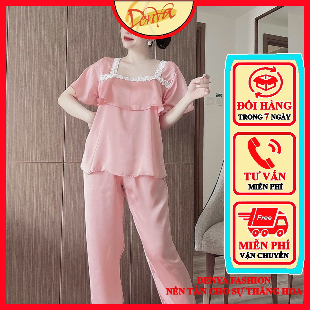 Đồ bộ dễ thương DenYa dạng quần dài, chất satin, kiểu dáng nữ tính quyến rủ mà không kém phần sang trọng, DB20