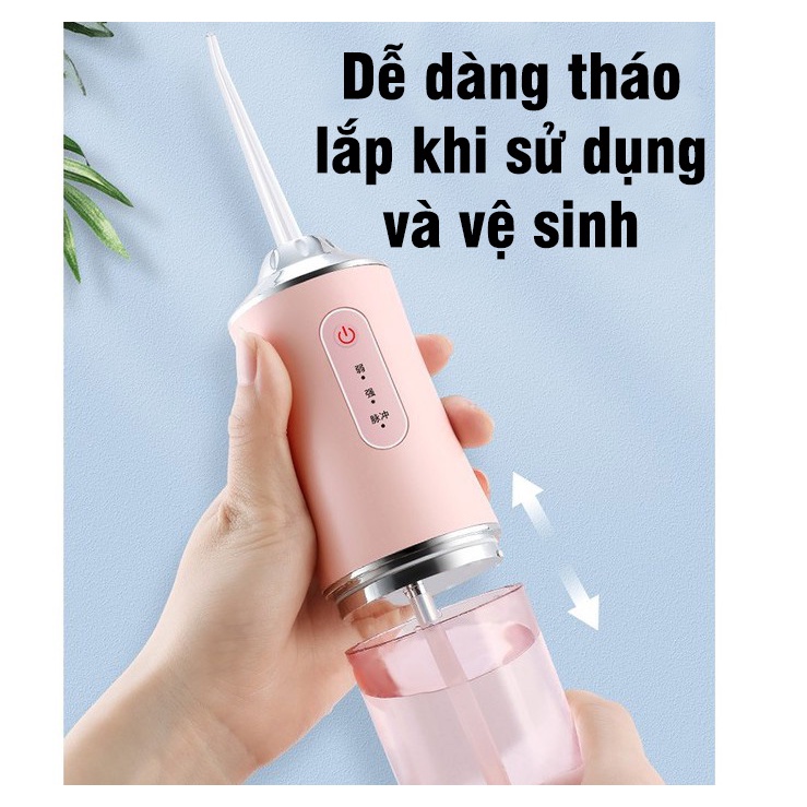 Tăm nước nha khoa Oral Irrigator 3 chế độ rung chuyên biệt, tặng kèm 4 đầu tăm thay thế, làm sạch khoang miệng triệt để