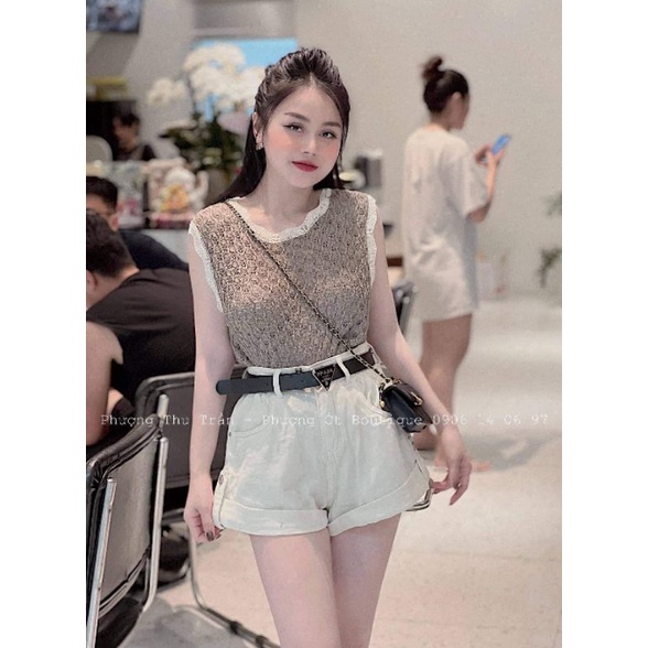 Áo len lưới mắt na sát nách hàng QC