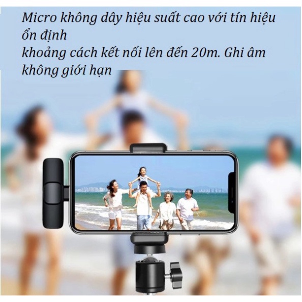 Micro thu âm không dây cài áo lọc tiếng ồn cho Iphone, Type C K8 K9 Pro