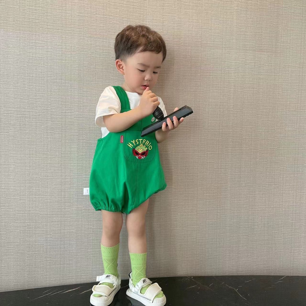 Set Áo Thun Ngắn Tay In Hình Khủng Long Hoạt Hình Và Quần Yếm Phong Cách Hàn Quốc Thời Trang Mùa Hè Cho Bé Gái