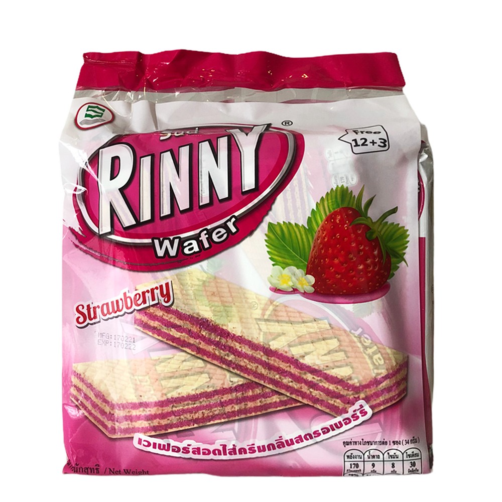 Bánh xốp kem dâu Rinny Wafer 12 gói . tặng kèm 3 gói . bánh xốp Thái Lan Rinny Wafer Strawberry