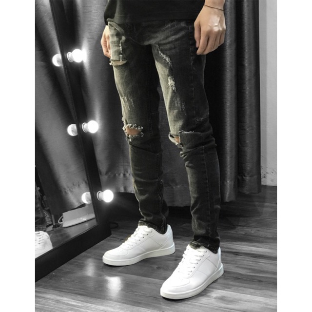 Quần jeans rách có zip cổ chân