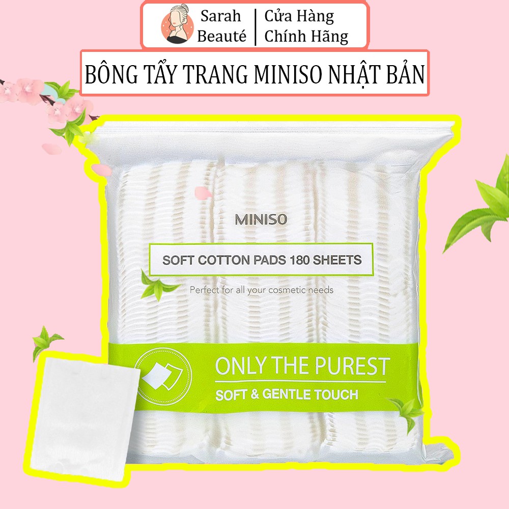 Bông Tẩy Trang MINISO Nhật Bản Cotton Mềm Mại GÓI 180 MIẾNG - Sarah Beaute MP33