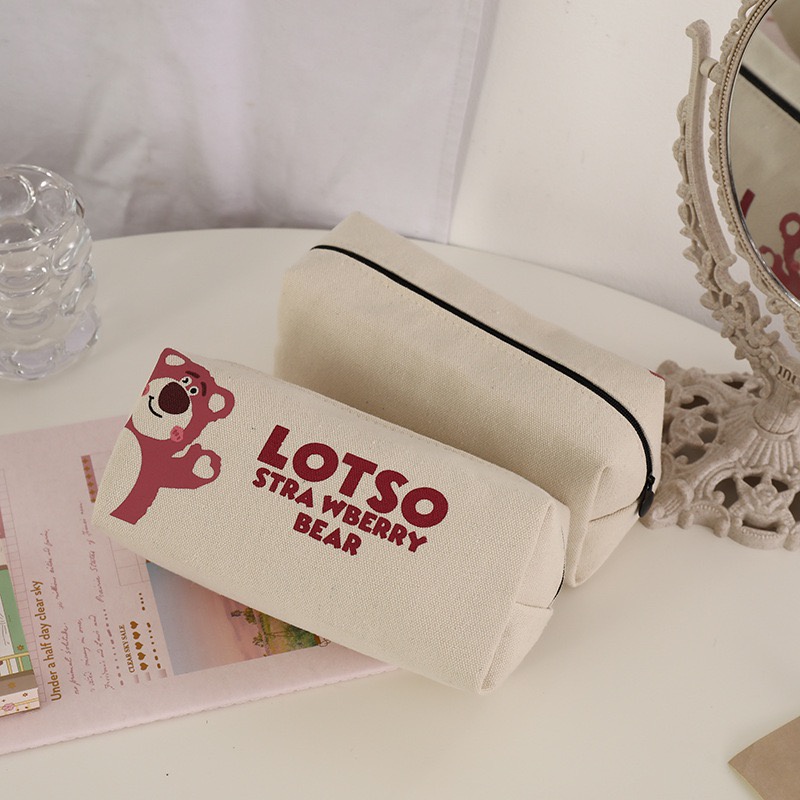 Túi Đựng Bút Vải Canvas Hình Gấu Dâu Tây Phong Cách Hàn Quốc Túi Đựng Bút Hình Gấu Dâu Tây Dễ Thương TB003 Mom Ky