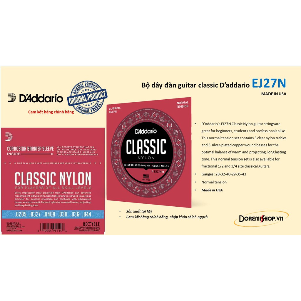 Bộ dây đàn guitar classic D’addario EJ27N