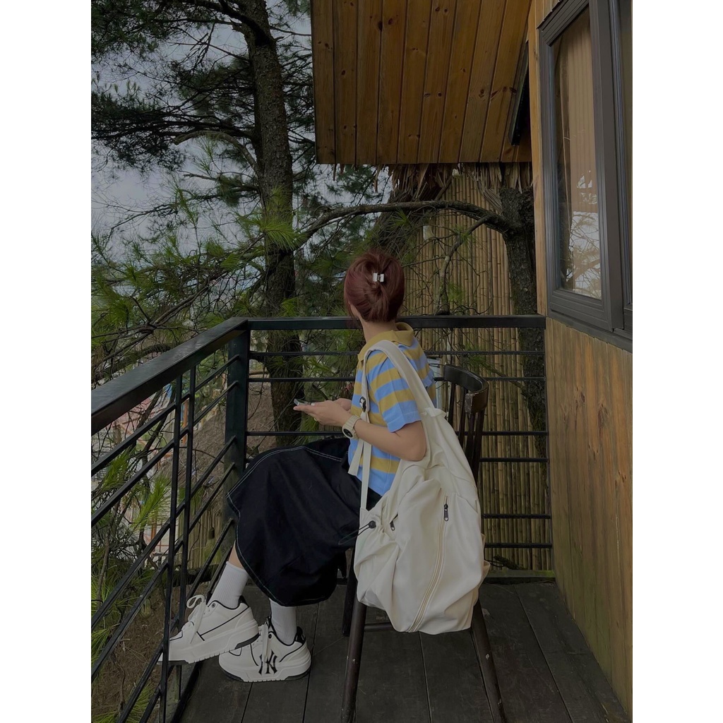 _Balo Ulzzang thời trang dễ thương đi học đi chơi nhiều ngăn khoá dọc xinh xắn