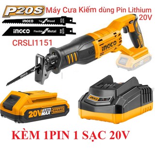 20V Máy cưa kiếm dùng pin Ingco CRSLI1151-1PIN1SAC (GỒM 1 PIN VÀ 1 SẠC 20V)