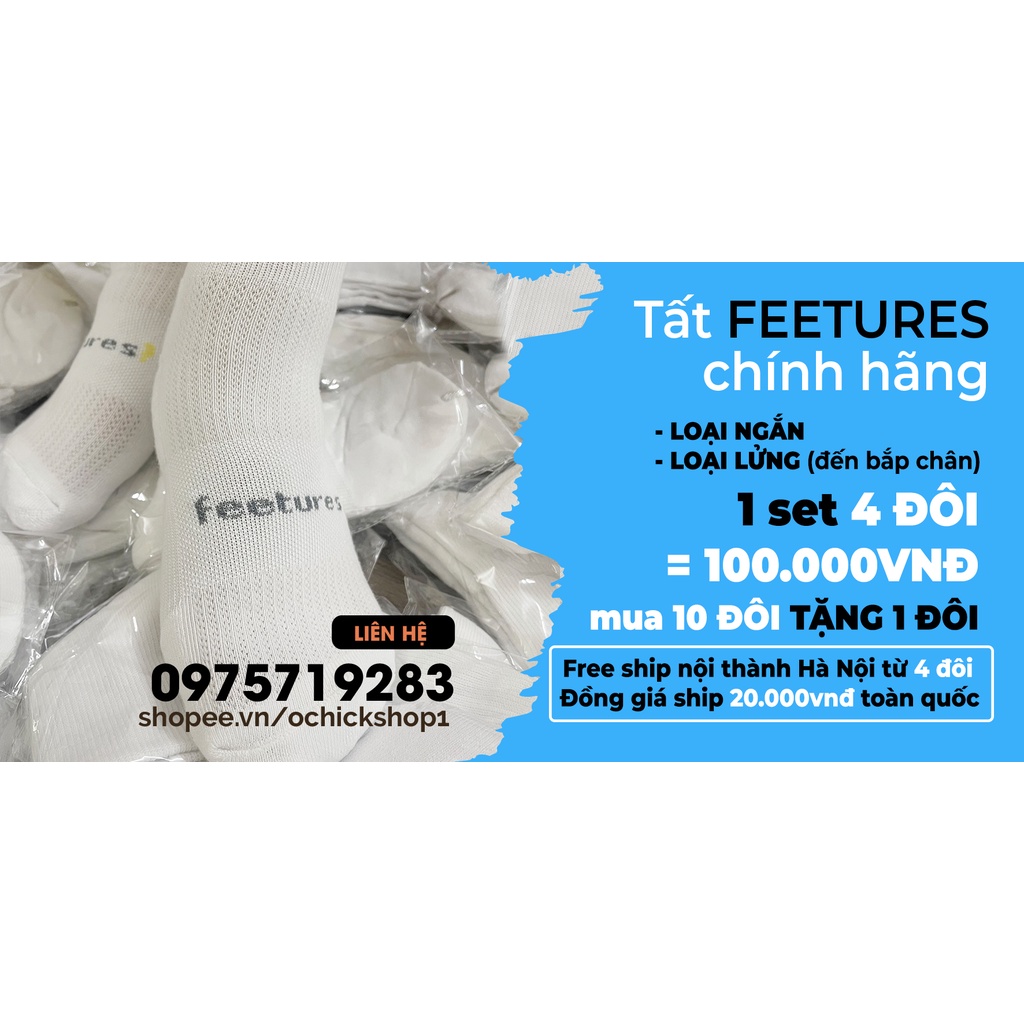 Tất vớ thể thao - Tất đá bóng Feetures cho nam nữ cổ ngắn lửng dài 100% cotton hàng dệt kim cao cấp xuất khẩu