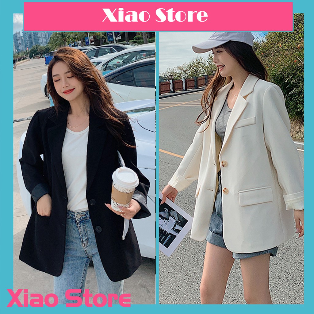 Áo blazer nâu tây sang chảnh màu đen trơn, mầu trắng - Áo vest ,áo blazer nữ vải trượt vạt bầu dáng rộng,hàng xuất khẩu