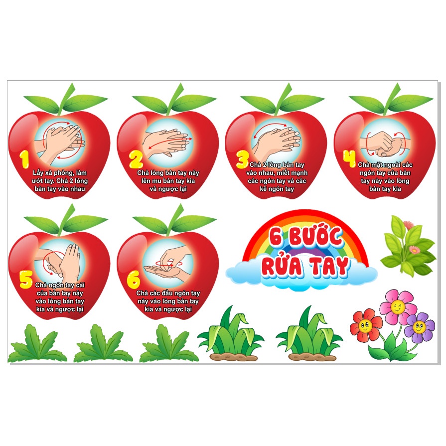 Tranh Decal Dán Tường - 6 BƯỚC RỬA TAY ĐÚNG CÁCH