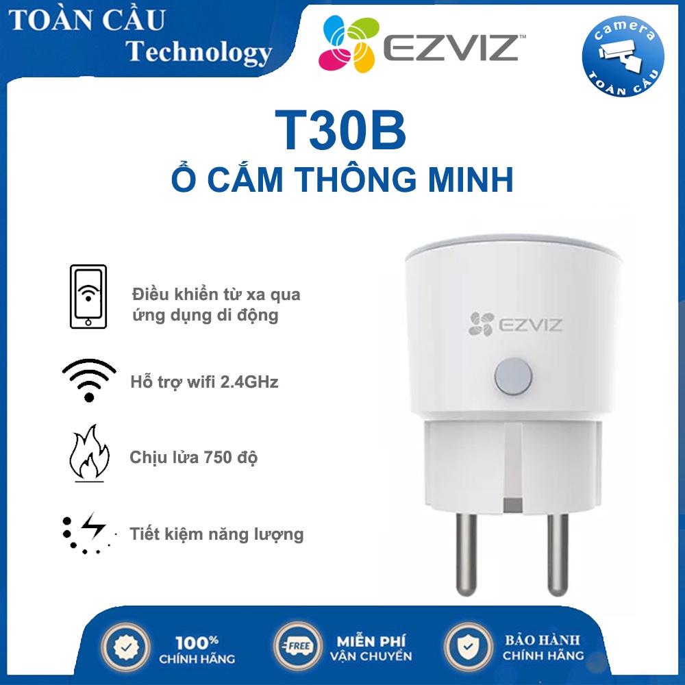 Ổ Cắm Thông Minh EZVIZ T30B -Theo Dõi Tiêu Thụ Điện, Chống Cháy Nổ, Điều Khiển Thông Minh Từ Xa