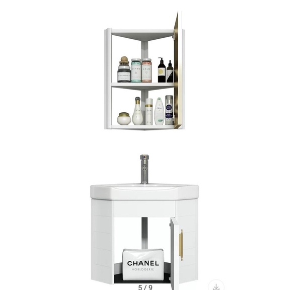 Bộ tủ chậu lavabo phòng tắm bằng nhôm màu xám hoặc trắng treo ở góc tường sử dụng tối ưu không gian