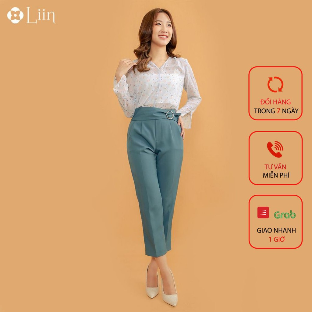 Quần nữ công sở màu xanh Liin clothing thiết kế lệch đai thắt nơ, dáng suông basic Q3340