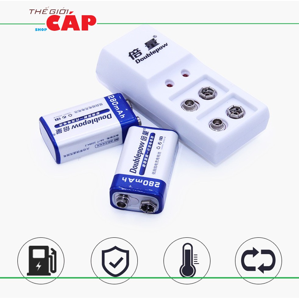 Bộ sạc pin vuông DP-B09 Tặng 1 pin 9V 280mAh Doublepow