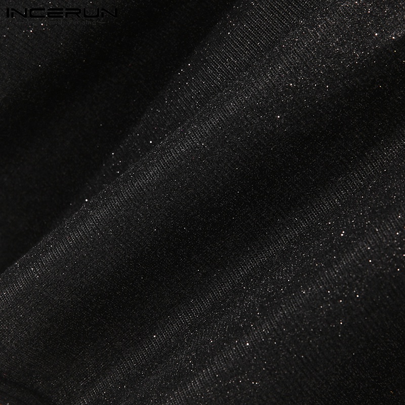 Áo sơ mi INCERUN tay dài cổ chữ v màu đen thời trang cho nam