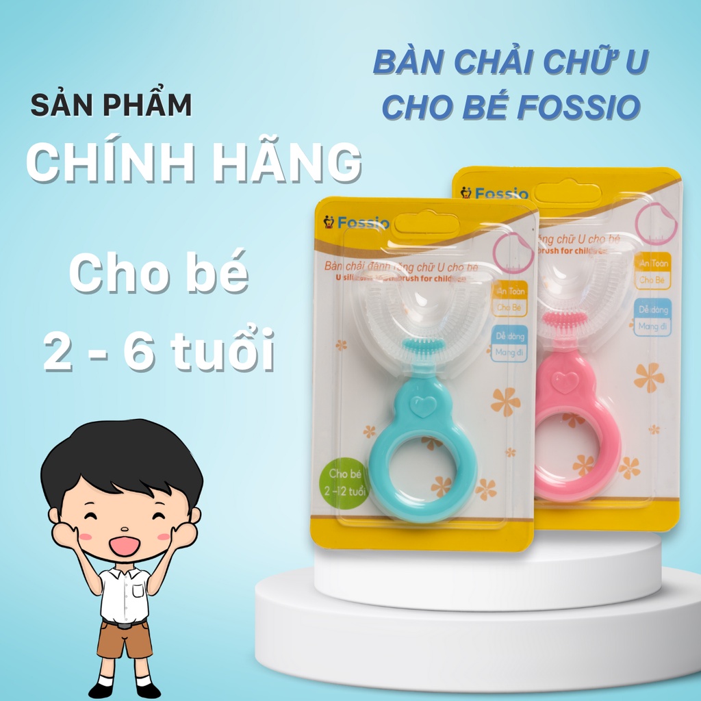 Combo bàn chải đánh răng cho bé chữ U + kem đánh răng dạng bọt an toàn cho bé FOSSIO