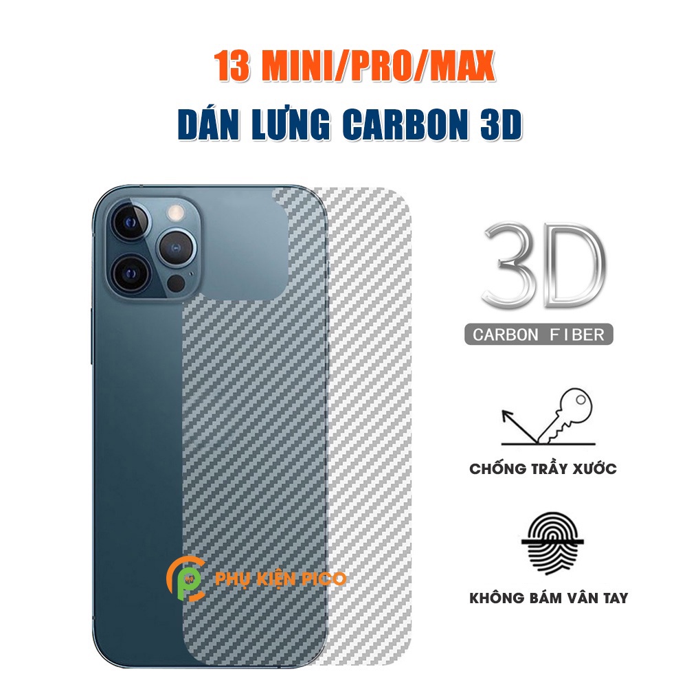 Dán lưng Iphone 13 Mini trong suốt nổi vân Carbon 3D tản nhiệt tốt chống bám vân tay cho Iphone 13 Mini