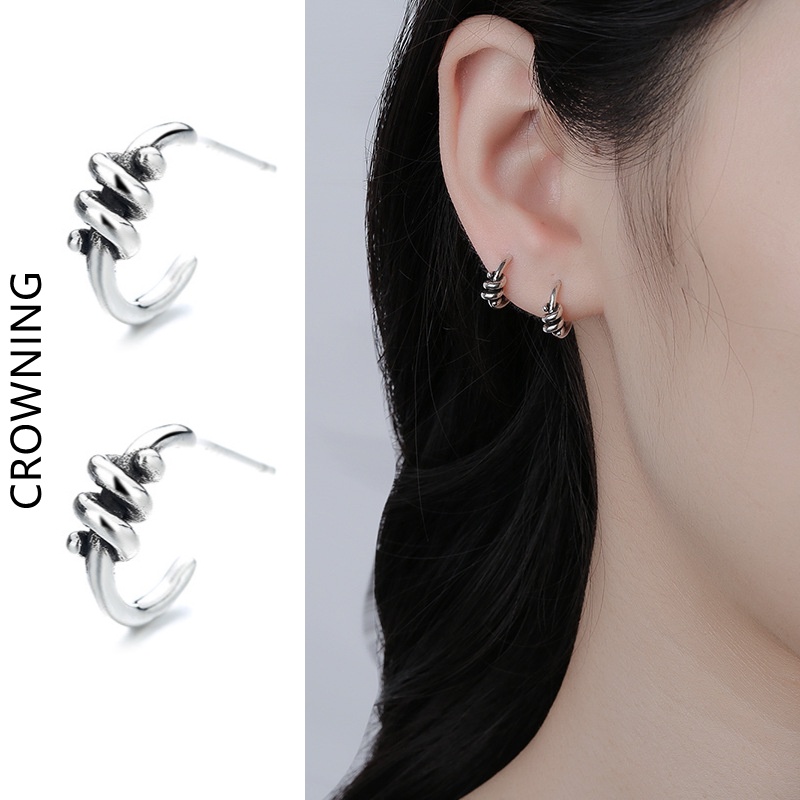 Khuyên tai hình bán nguyệt thắt nút kiểu hình học độc đáo thời trang cho nữ F750