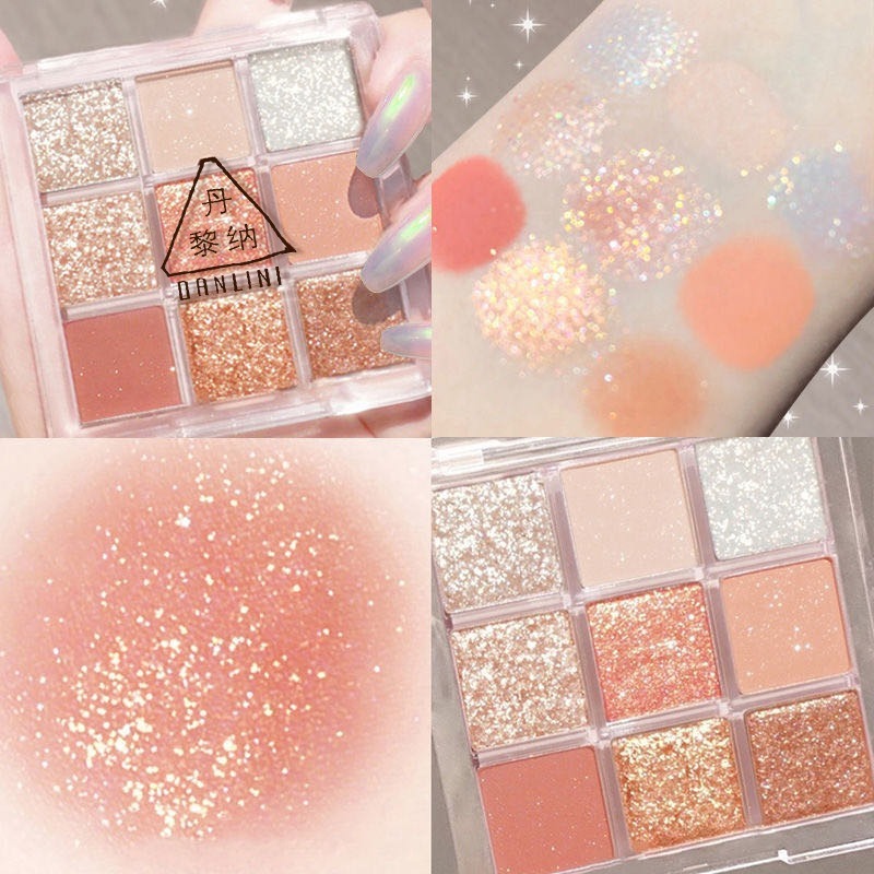 【Hot new products】pearlescent dumb light, big color, nine palace, eye shadow, transparent nine color acrylic eye shadow disc diamond high gloss eye shadow powder.