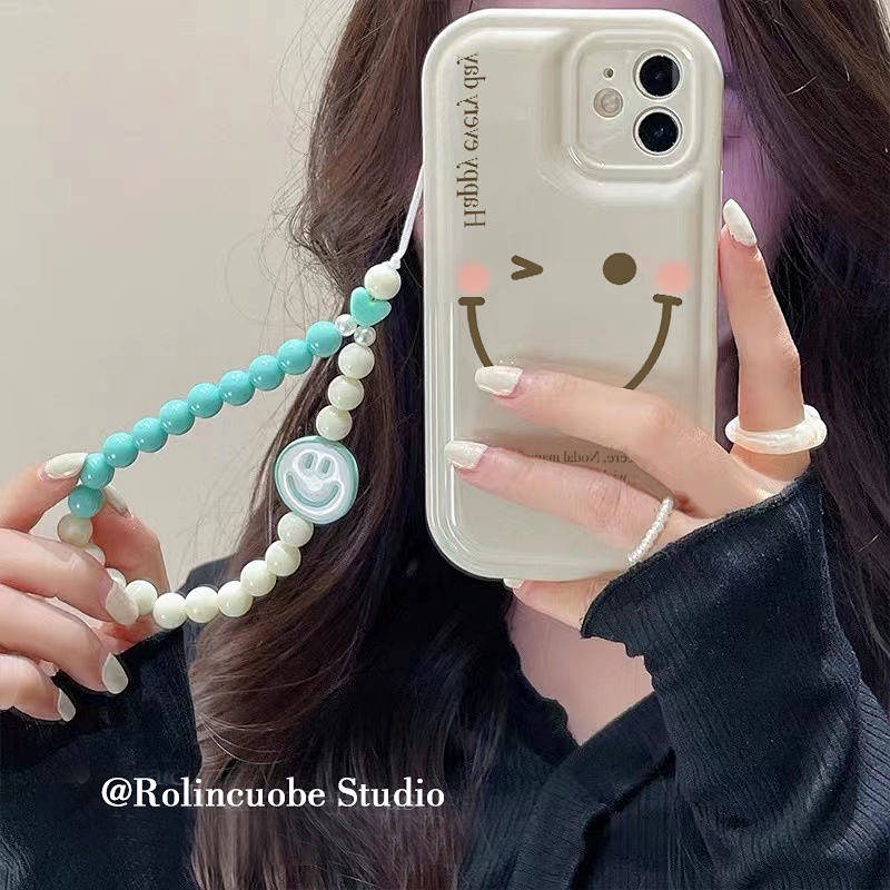 Ốp điện thoại kèm dây in hình mặt cười Hàn Quốc thích hợp cho Apple 12 11 Promax Xs Iphone13 Xr 7 8p Gjye