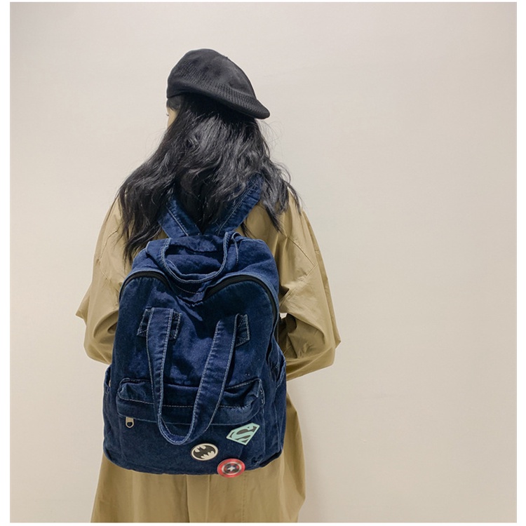 Ba Lô Vải Denim Thời Trang Dành Cho Nam Và Nữ