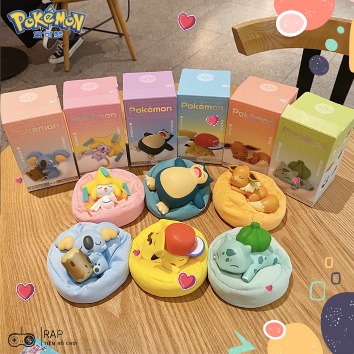 Mô Hình Pokemon Dễ Thương PIkachu Bulbasaur Snorlax Komala Eevee Jirachi Nằm Ngủ Size Mini Hộp Nguyên Seal Rap