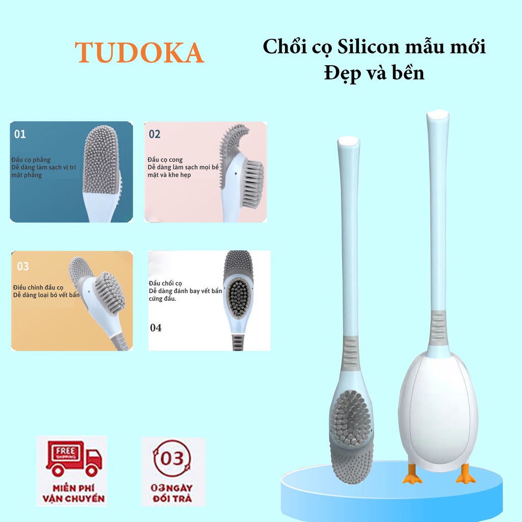 Chổi cọ Silicon, chổi cọ nhà vệ sinh, cọ Toilet gắn tường thông minh có hộp dán tường thông minh mẫu mới đẹp và bền