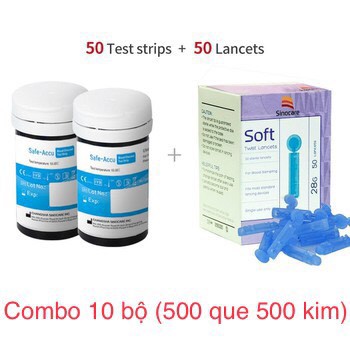 Bộ 10 hộp que Safe Accu Sinocare 500 que và 500 kim
