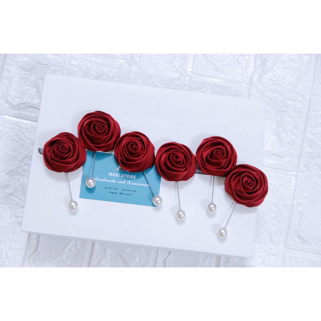 Hoa cài áo handmade MEBI Store mẫu hoa hồng cuộn búp không phụ kiện siêu xinh