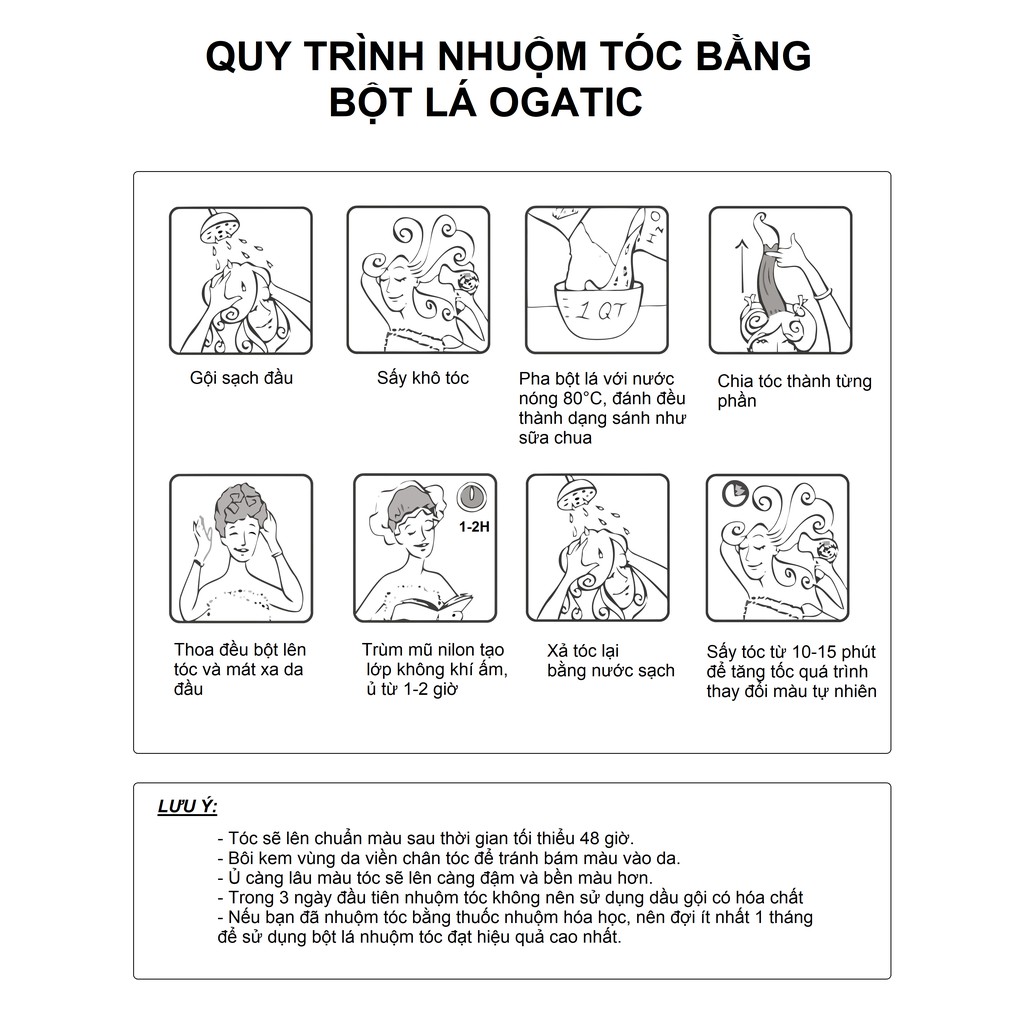 Bột lá nhuộm tóc phủ bạc Ogatic Màu Đen - Làm từ bột lá móng và lá chàm - Không hóa chất - An toàn cho da đầu