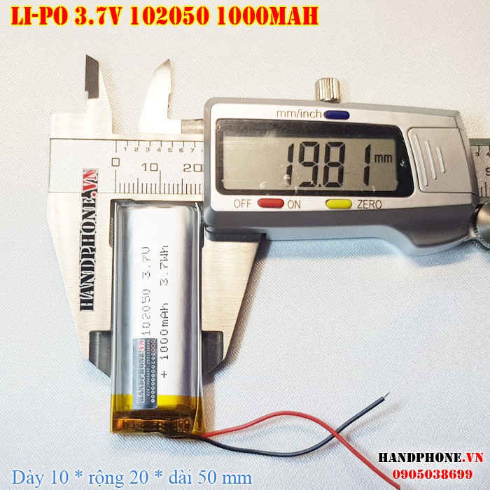 Pin Li-Po 3.7V 1000mAh 102050 (Lithium Polyme) cho Loa Bluetooth, Máy nội soi, Cân điện tử, Camera, định vị GPS, đèn pin