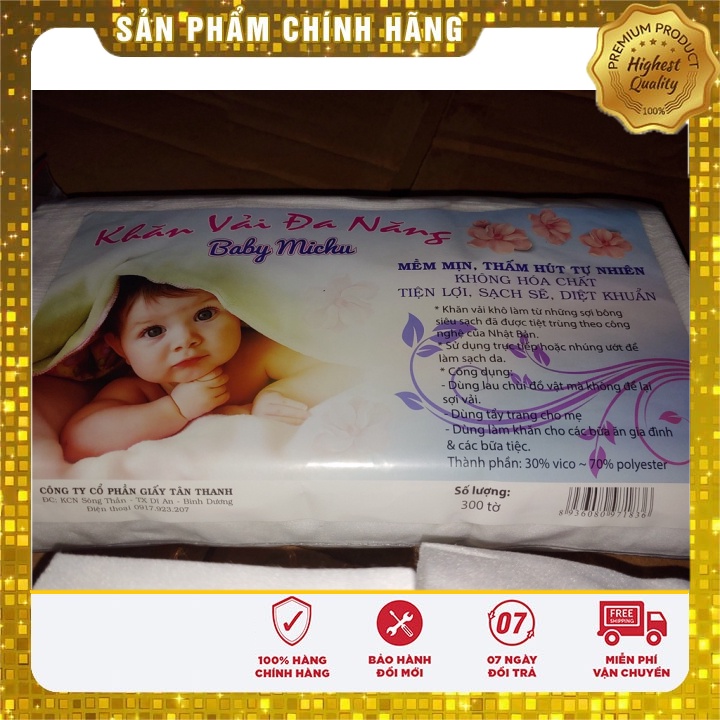 Khăn khô đa năng Baby Michu , khăn giấy khô, khăn cho mẹ và bé 300 tờ Npp Phùng Trúc Mai