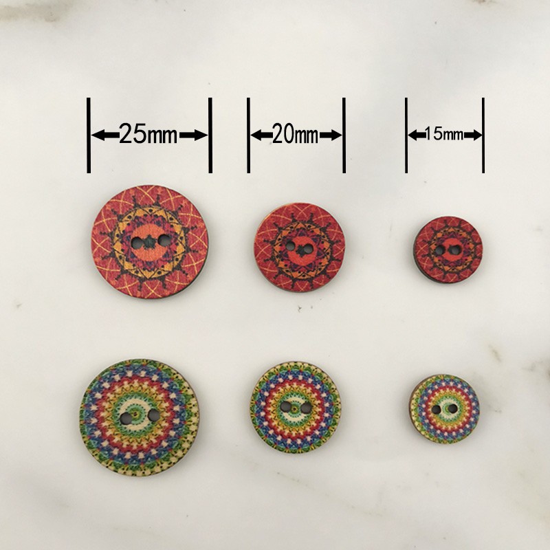 Set 100 Nút Gỗ Tròn 2 Lỗ In Họa Tiết Vintage Trang Trí Sổ Tay DIY