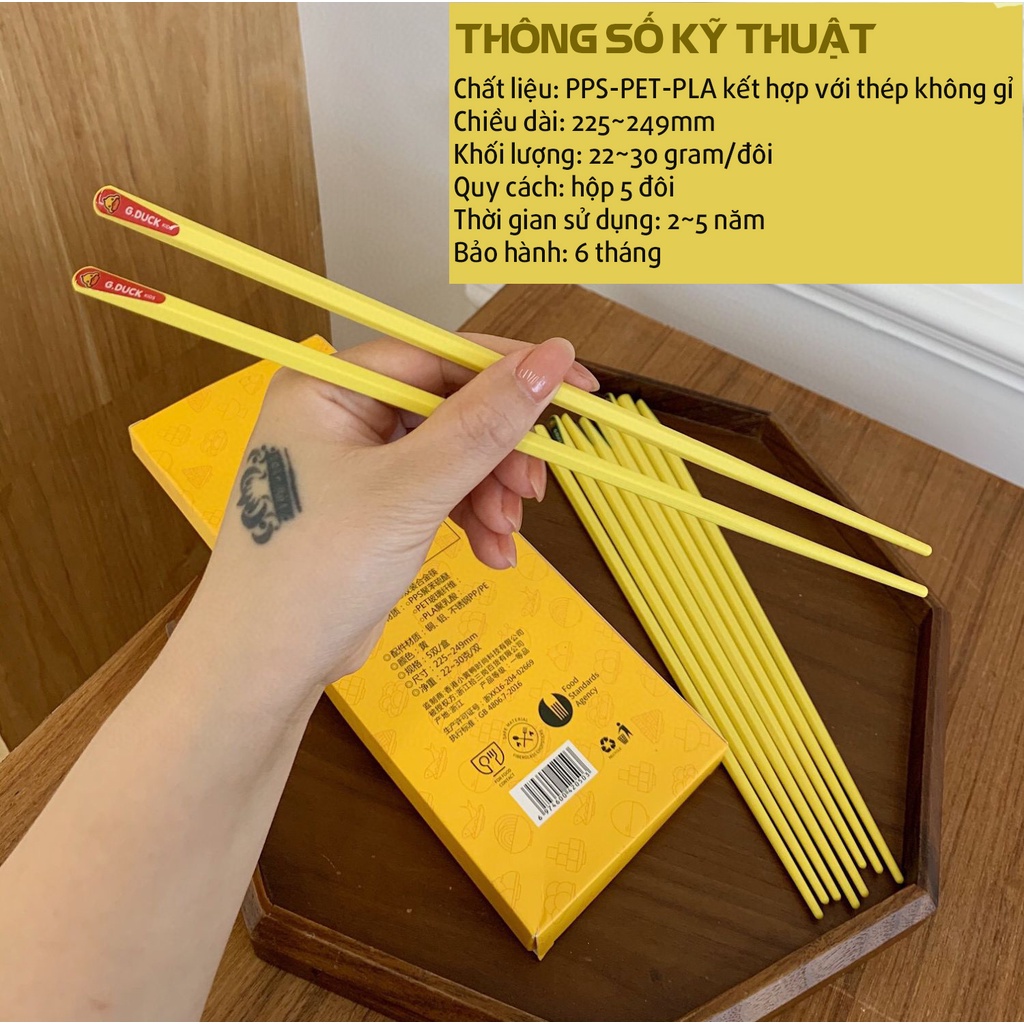Đũa Ăn An Toàn G.Duck Chất Liệu Hợp Kim Thép Không Gỉ Và Sợi Thủy Tinh Hộp 5 Đôi Hàng Cao Cấp