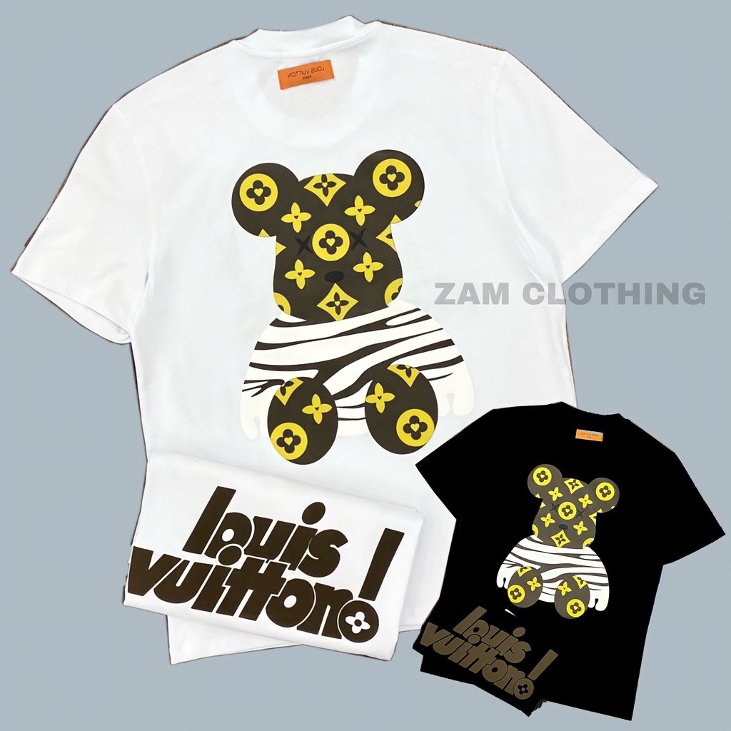 Áo thun nam 💞𝐅𝐑𝐄𝐄𝐒𝐇𝐈𝐏💞 Áo phông in Gấu 3D logo LV ngắn tay, Áo thun chất cotton kiểu dáng năng động [QAH_TL_009]