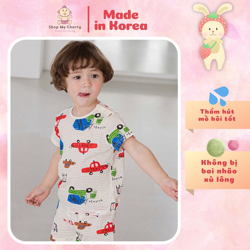 Bộ Ngắn Cao Cấp Bé Trai Nội Địa Hàn Quốc Của Hãng Cordii, Chất Cotton giấy Organic Mẫu xe Taxi