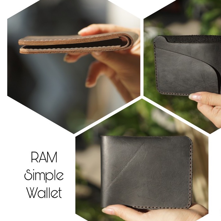 Ví nam Mini Nam Nữ RAM Leather Handmade Da Bò Đen
