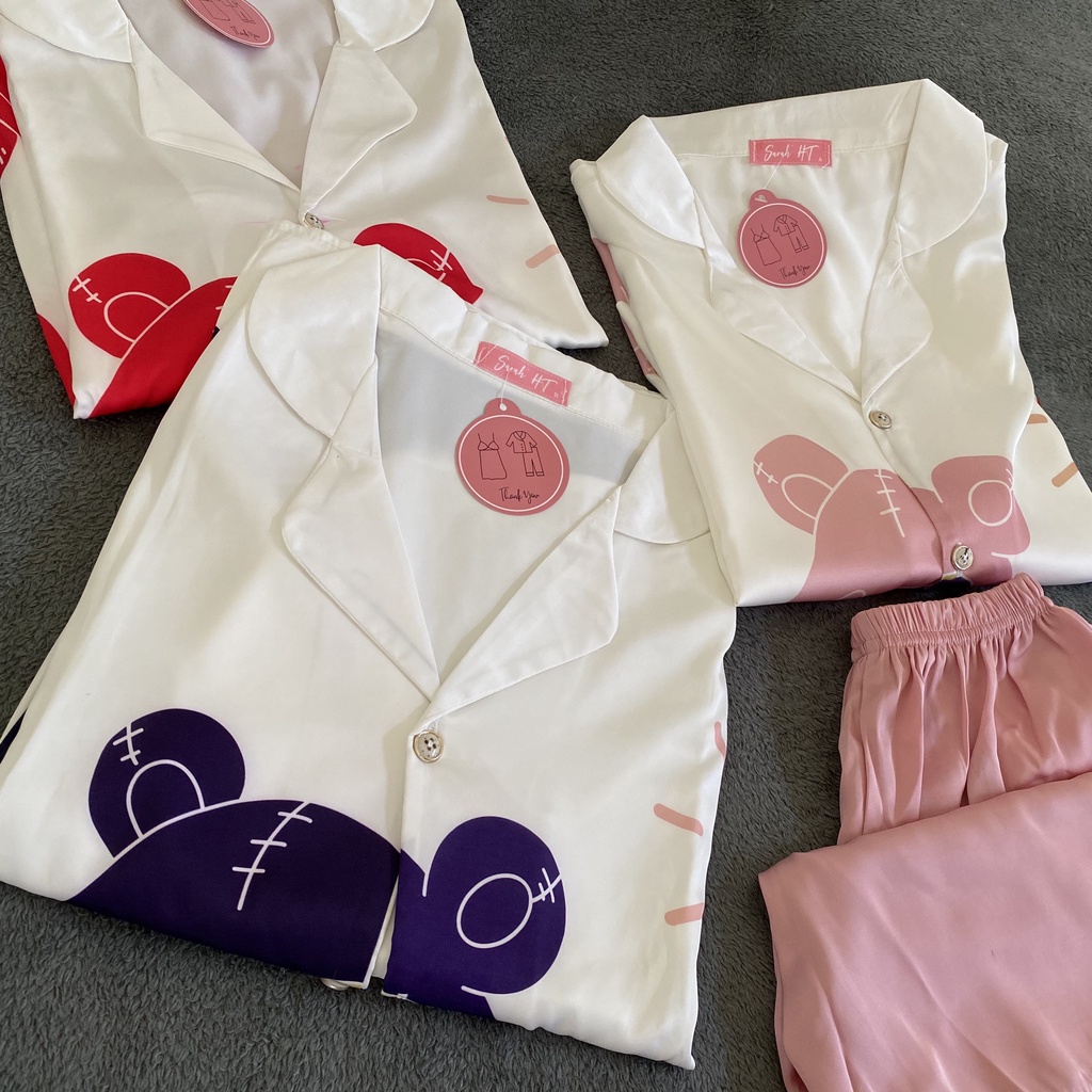 Bộ ngủ lụa mặc nhà pyjama nữ lụa latin cao cấp loại 1 áo cộc cánh dơi quần đùi freesize 45-60kg | BigBuy360 - bigbuy360.vn