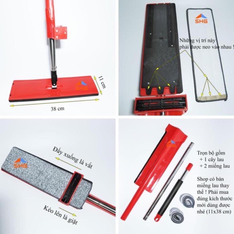 CÂY LAU NHÀ TỰ VẮT 36 ĐỘ CÓ GẠT NƯỚC, HÀNG LOẠI 1 CAO CẤP, 2 MIẾNG LAU KÈM THEO