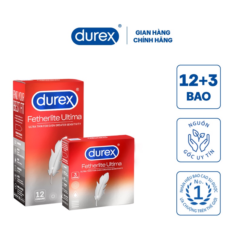 Bộ 1 hộp bao cao su Durex Fether Ultima (12 bao/hộp) + tặng 1 hộp Durex Fether Ultima (3 bao/hộp)