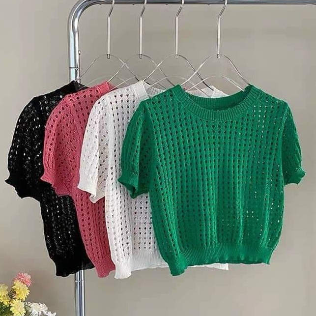 Áo len lỗ ngắn tay hàng QC