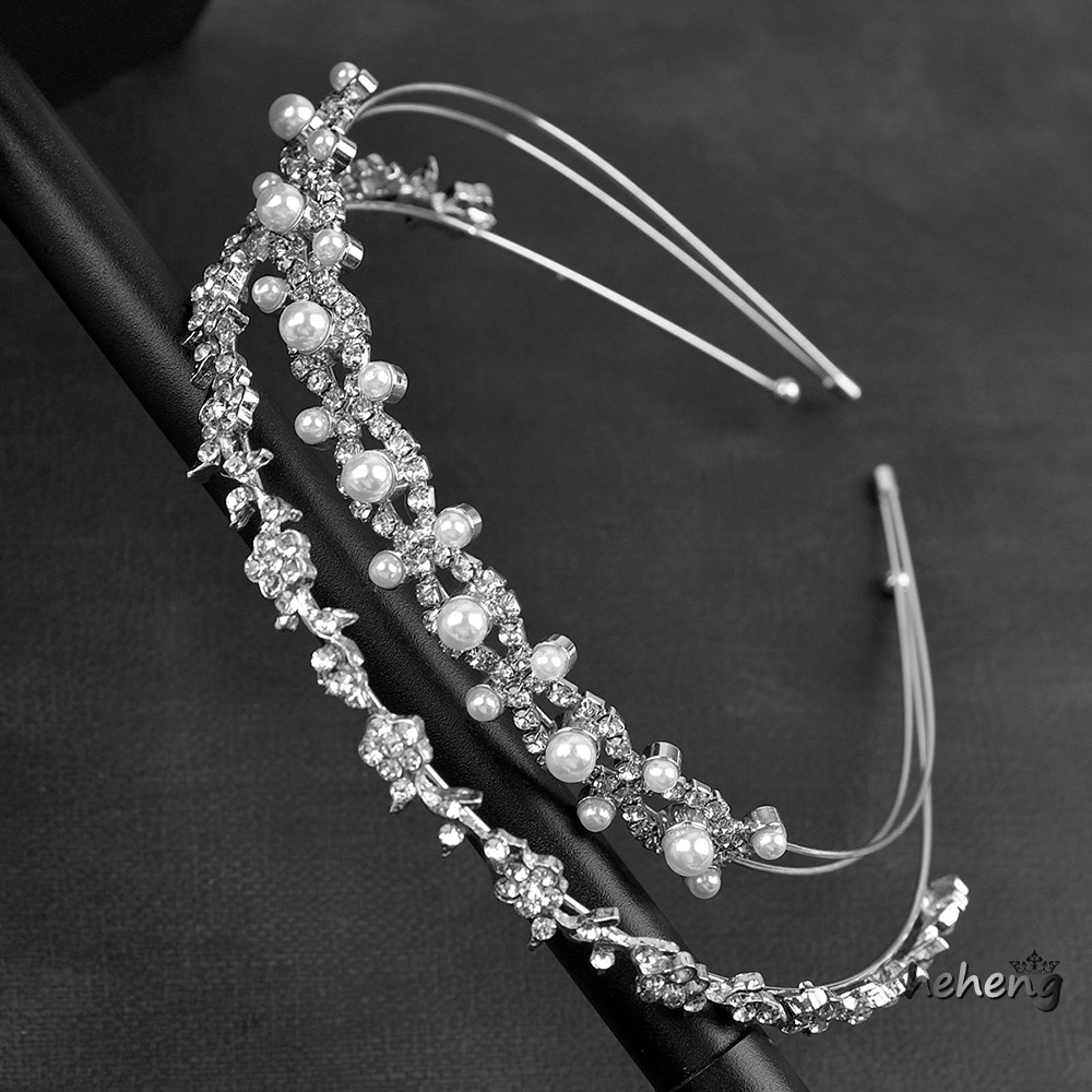 Set 2 Cài Tóc Hình Vương Miện Đính Đá Và Ngọc Trai Trang Trí Tóc Cho Cô Dâu