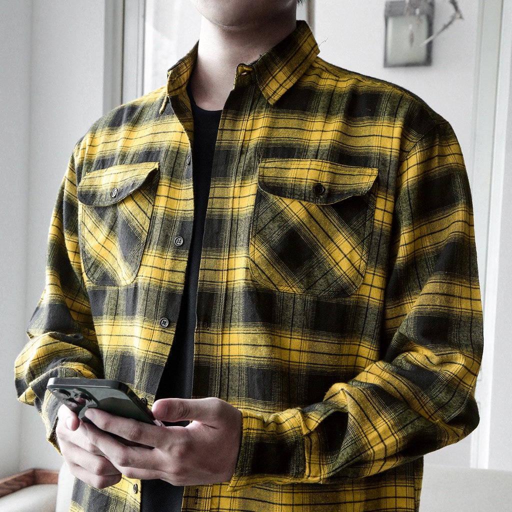 Áo Sơ Mi Flannel Màu Vàng Sọc Đen