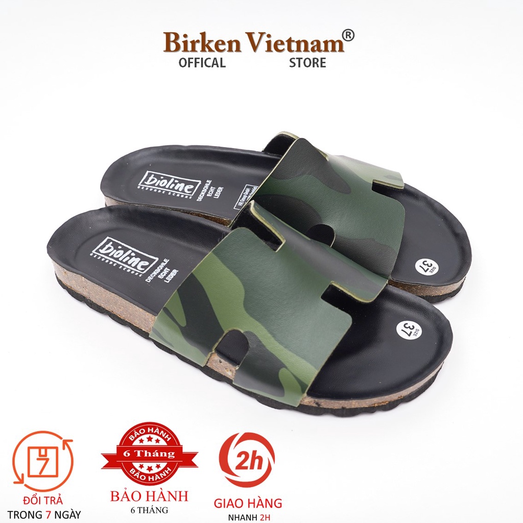 Mã R04 DÉP ĐẾ TRẤU Da PU Camo Rằn Ri Quai Chữ H Unisex Birken Vietnam Bioline