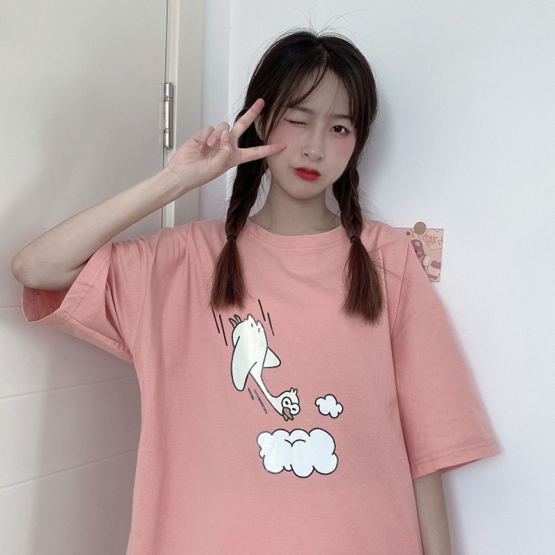 Áo thun nam nữ unisex ngỗng iu mây freesize form rộng tay lỡ / Áo phông cute