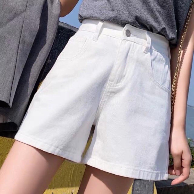 Quần short kaki nữ cạp cao, quần đùi jean nữ ống rộng trắng đen vải jean kaki dày dặn không phai màu Shop Hạt Dẻ