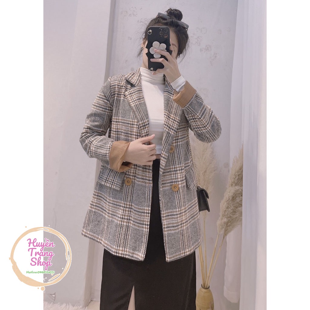 Áo Blazer Nữ Áo Vest Dạ Khoác Ngoài Chất Kẻ QC Cao Cấp